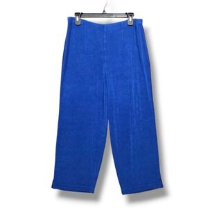 Chicos Travelers Straight Leg Pants Womens Large Crop Blue High Rise Pull On